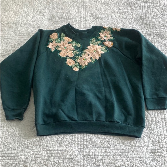 Vintage Green Sweatshirt with Homemade Embellishment - Picture 1 of 5